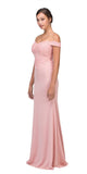 Lace Appliqued Bodice Long Formal Dress Off-Shoulder Blush