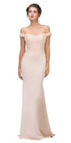 Lace Appliqued Bodice Long Formal Dress Off-Shoulder Champagne