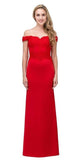 Eureka Fashion 7100 Lace Appliqued Bodice Long Formal Dress Off-Shoulder Red