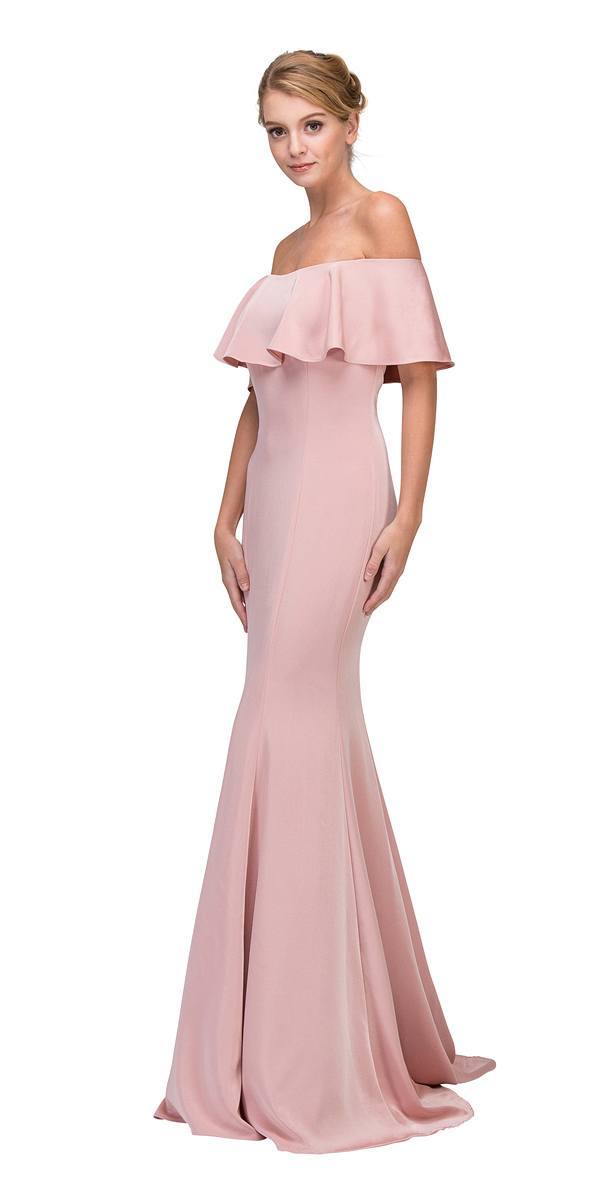 Eureka Fashion 7113 Blush Off Shoulder Ruffled Bodice Mermaid Floor Length Prom Gown