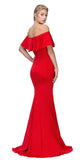 Red Off Shoulder Ruffled Bodice Mermaid Floor Length Prom Gown Back View