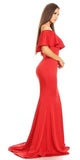 Red Off Shoulder Ruffled Bodice Mermaid Floor Length Prom Gown