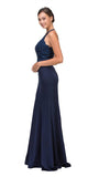 Navy Blue Halter Mermaid Prom Gown Appliqued Bodice
