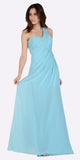 Poly USA 7140 Long One Shoulder Chiffon Semi Formal Dress Aqua One Shoulder
