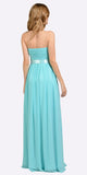 Poly USA 7164 Full Length Strapless V Notch Aqua Chiffon Formal Dress Back View