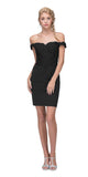 Eureka Fashion 7200 Off-the-Shoulder Short Party Dress Appliqued Bodice Black