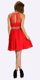 Poly USA 7236 Short Chiffon A Line Dress Red Beaded Halter Neck Sheer Back Back View