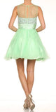 Ruched Empire Waist Illusion Neck Puffy Mint Prom Dress Back