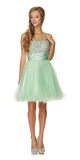 Ruched Empire Waist Illusion Neck Puffy Mint Prom Dress Back