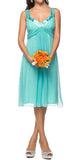 Chiffon Jade Dress Bridesmaid Knee Length Rhinestones Straps Gown