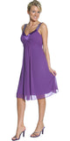 Chiffon Purple Dress Bridesmaid Knee Length Rhinestones Straps Gown