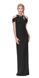 Eureka Fashion 7400 Black Cold-Shoulder Floor Length Formal Dress Ruched
