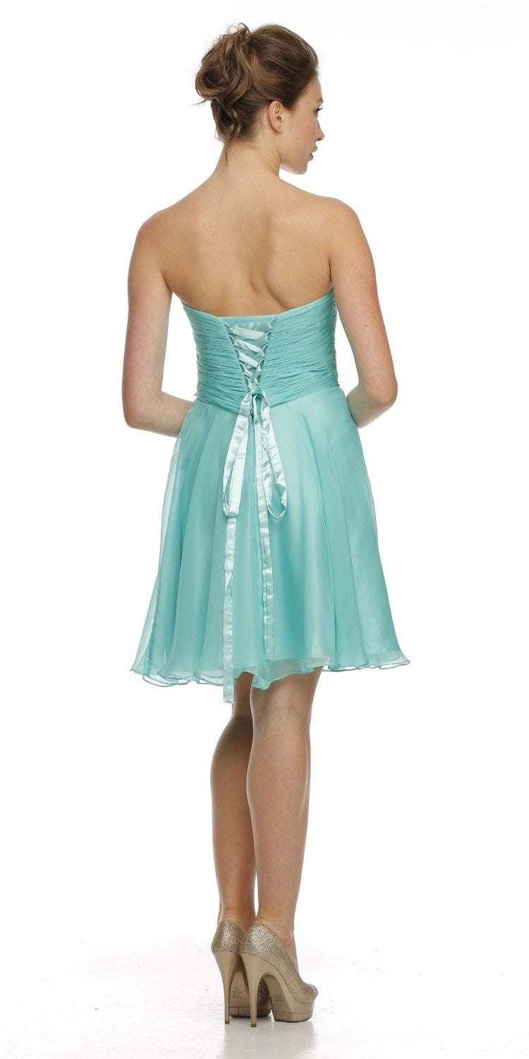 Strapless Ruched Bodice Homecoming Short Dress Jade