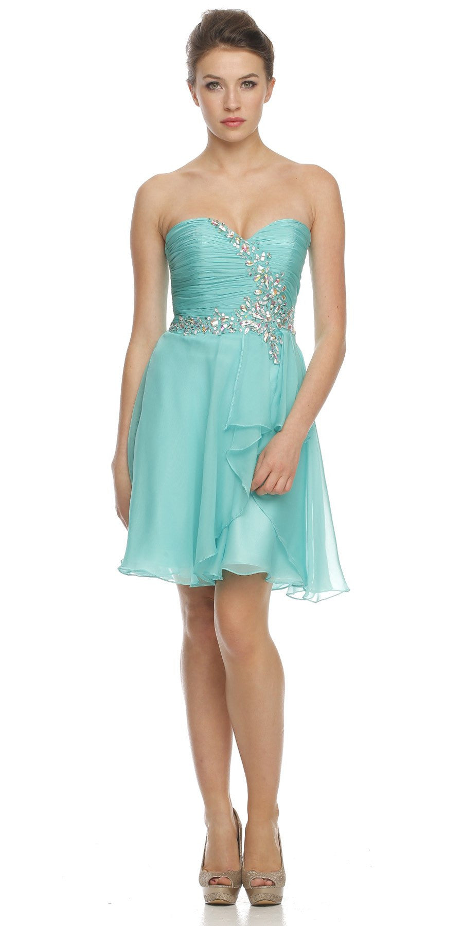 Strapless Ruched Bodice Homecoming Short Dress Jade