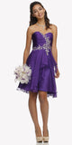 Strapless Ruched Bodice Homecoming Short Dress Purple