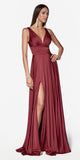 Cinderella Divine 7469 Sexy Long Prom Dress Burgundy Evening Satin Gown
