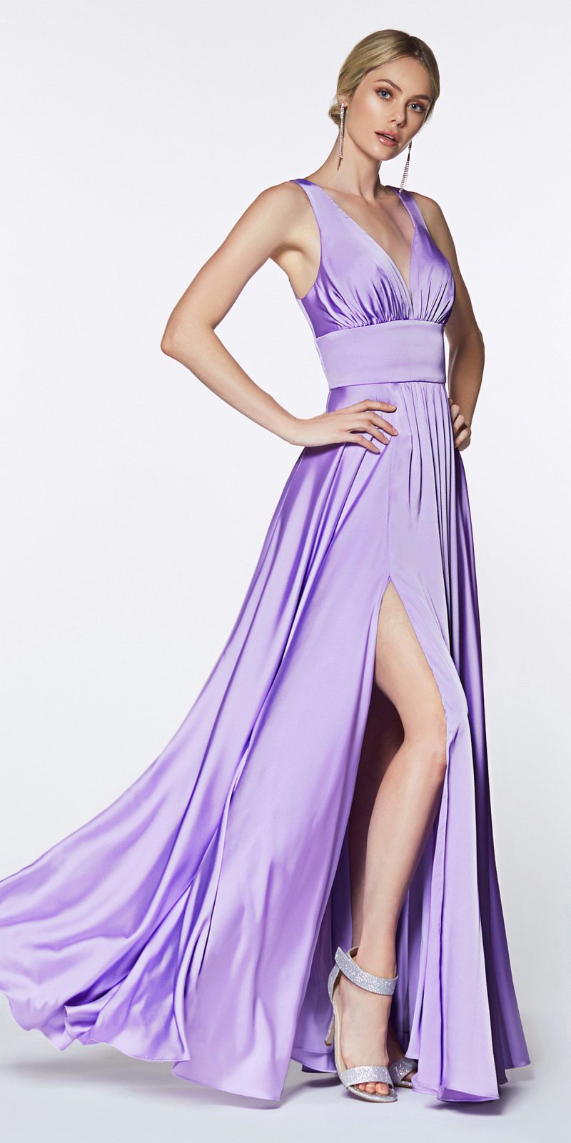 Cinderella Divine 7469 Sexy Long Prom Dress Lavender Evening Satin Gown