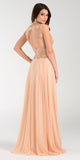 Poly USA 7472 Lace Applique Top Long Chiffon Prom Dress Champagne Back View