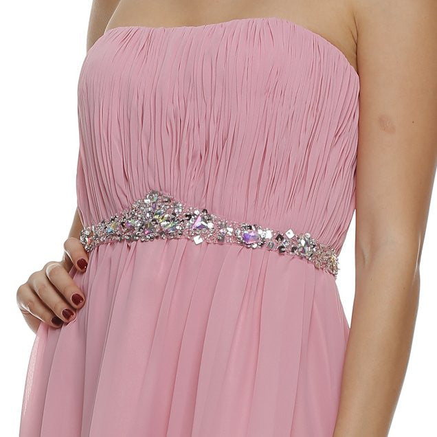 Asymmetrical Strapless Ruched Bodice Rose Homecoming Dress Zoom