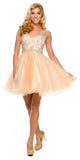 Poofy A Line Light Gold Short Homecoming Dress Tulle Embroidery