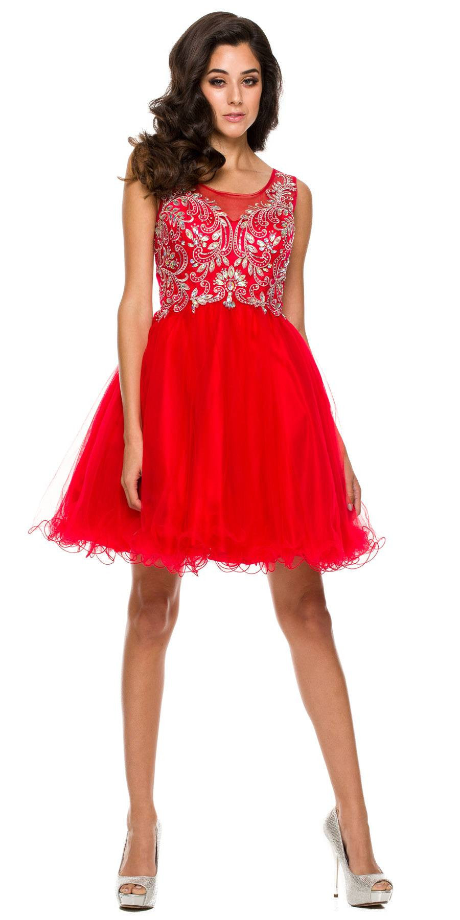 Poofy A Line Red Short Homecoming Dress Tulle Embroidery