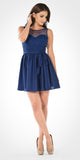 Illusion Lace Bodice Sleeveless Homecoming Short Dress Navy Blue - DiscountDressShop