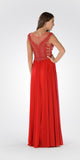 Illusion Scoop Neck Sheer Beaded Bodice Prom Dress Red Long