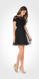 Black Illusion Lace Bodice Short Sleeves Homecoming Party Dress