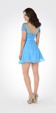 Blue Illusion Lace Bodice Short Sleeves Homecoming Party Dress