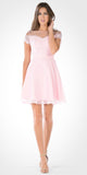 Pink Illusion Lace Bodice Short Sleeves Homecoming Party Dress