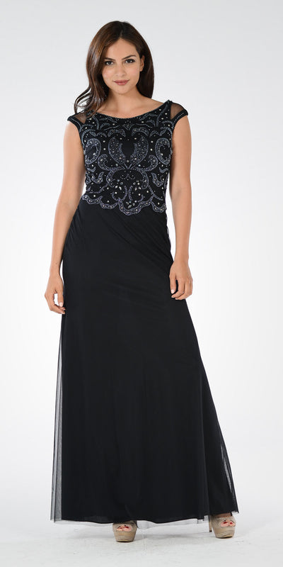 Burgundy Beaded Bodice Fit and Flare Mother of the Bride Dress Long - DiscountDressShop