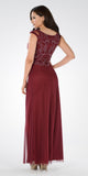 Burgundy Beaded Bodice Fit and Flare Mother of the Bride Dress Long - DiscountDressShop