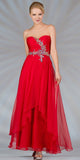 Chiffon Coral Prom Gown Double Layer Strapless Long Large Jewels