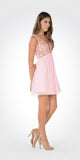 V-Neck Empire Waist Embellished Bodice Pink Party Dress Short