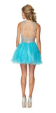 Juliet 761 Turquoise Short Prom Dress Embellished Bodice with Keyhole
