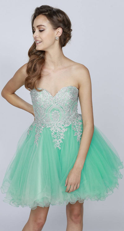 Jade/Silver Sweetheart Neckline Poofy Short Prom Dress Strapless