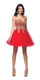 Red/Gold Sweetheart Neckline Poofy Short Prom Dress Strapless