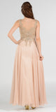 Poly USA 7644 Appliqued Illusion Bodice Champagne Long Formal Dress Sleeveless