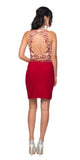 Juliet 766 Deep Red Fitted Two-Piece Short Cocktail Dress Cut-Out Back
