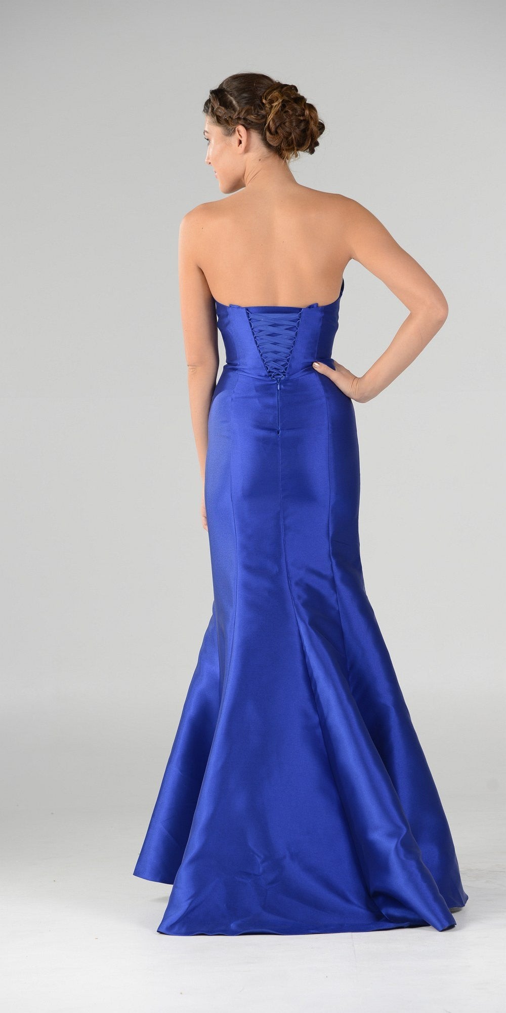 Royal Blue Lace Up Back Strapless Mermaid Prom Dress Long