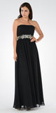 Black Strapless Embellished Waist A-line Prom Dress Long