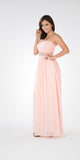 Blush Strapless Embellished Waist A-line Prom Dress Long
