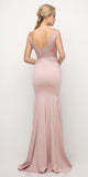 Cinderella Divine 770 Dusty Rose V-Neckline Lace Bodice Fit and Flare Evening Gown Back View