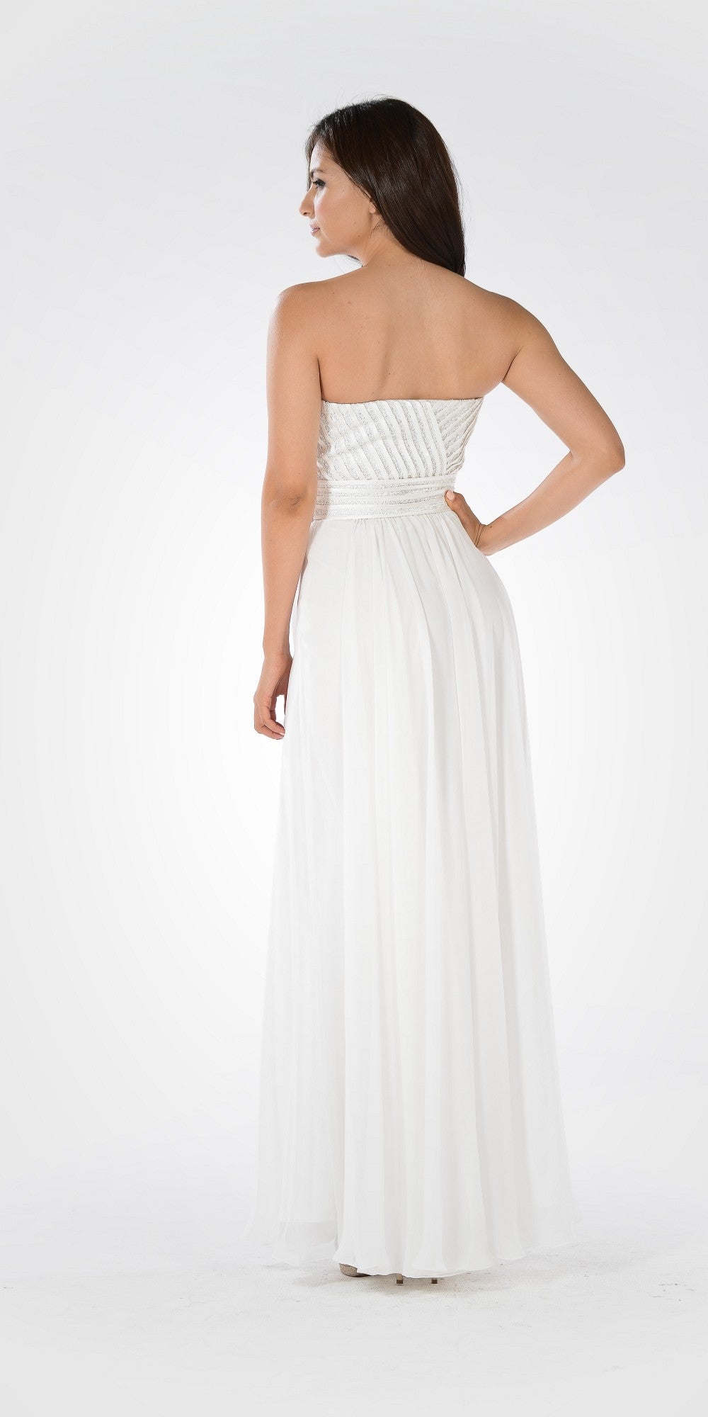 Off White Sweetheart Neck Sequined Bodice Long Formal Dress