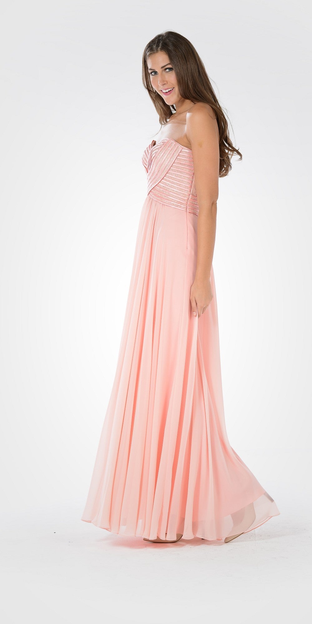 Pink Sweetheart Neck Sequined Bodice Long Formal Dress