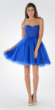 Poly USA 7718 - Lace Bodice Tulle Skirt A-line Homecoming Dress Strapless Cobalt