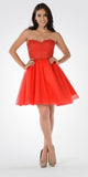 Poly USA 7718 - Lace Bodice Tulle Skirt A-line Homecoming Dress Strapless Red