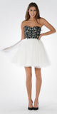 Poly USA 7718 - Lace Bodice Tulle Skirt A-line Homecoming Dress Strapless Black/White