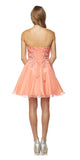 Juliet 772 Coral Strapless Bead Appliqued Bodice Homecoming Dress