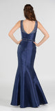 Navy Blue Illusion Beaded Neckline Long Mermaid Prom Dress Mikado